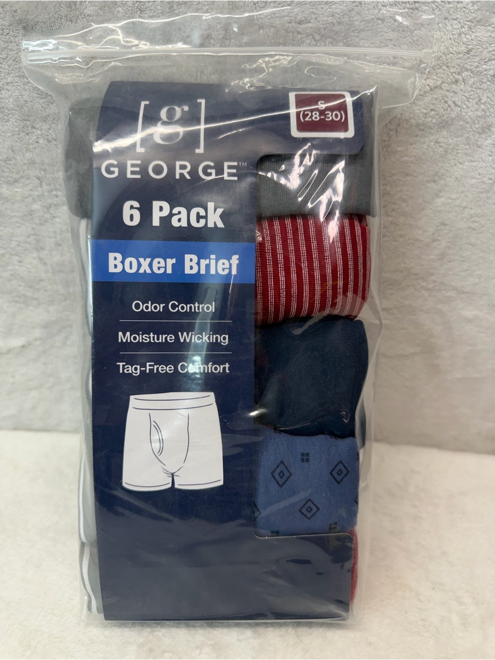 George 6-Pack Boxer Briefs - Navy, Red, Light Blue Size S